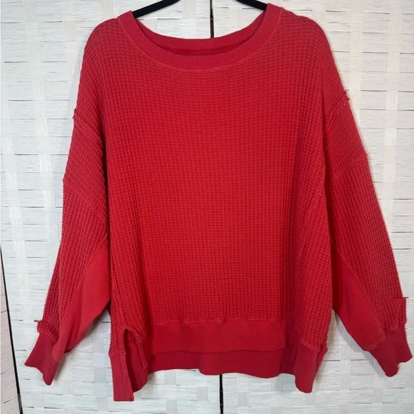 American Eagle Outfitters Women's Oversized Big Hug Waffle Crew Neck Sweatshirt - Picture 3 of 12